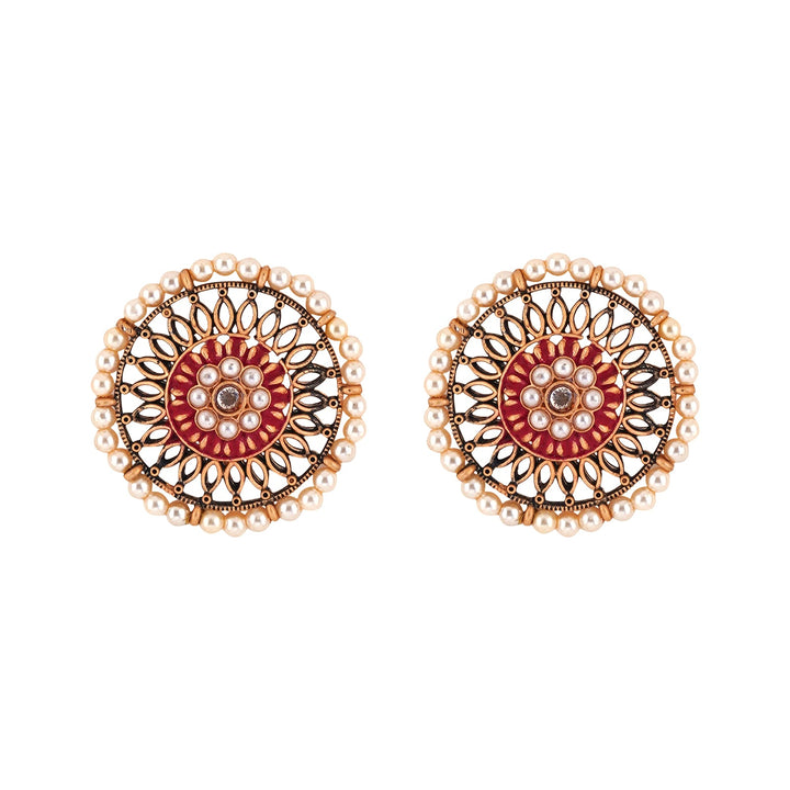 Teejh Vaani Red Gold Enamel Stud