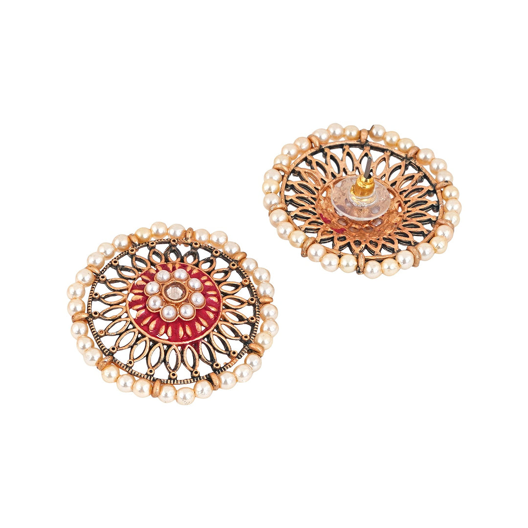 Teejh Vaani Red Gold Enamel Stud