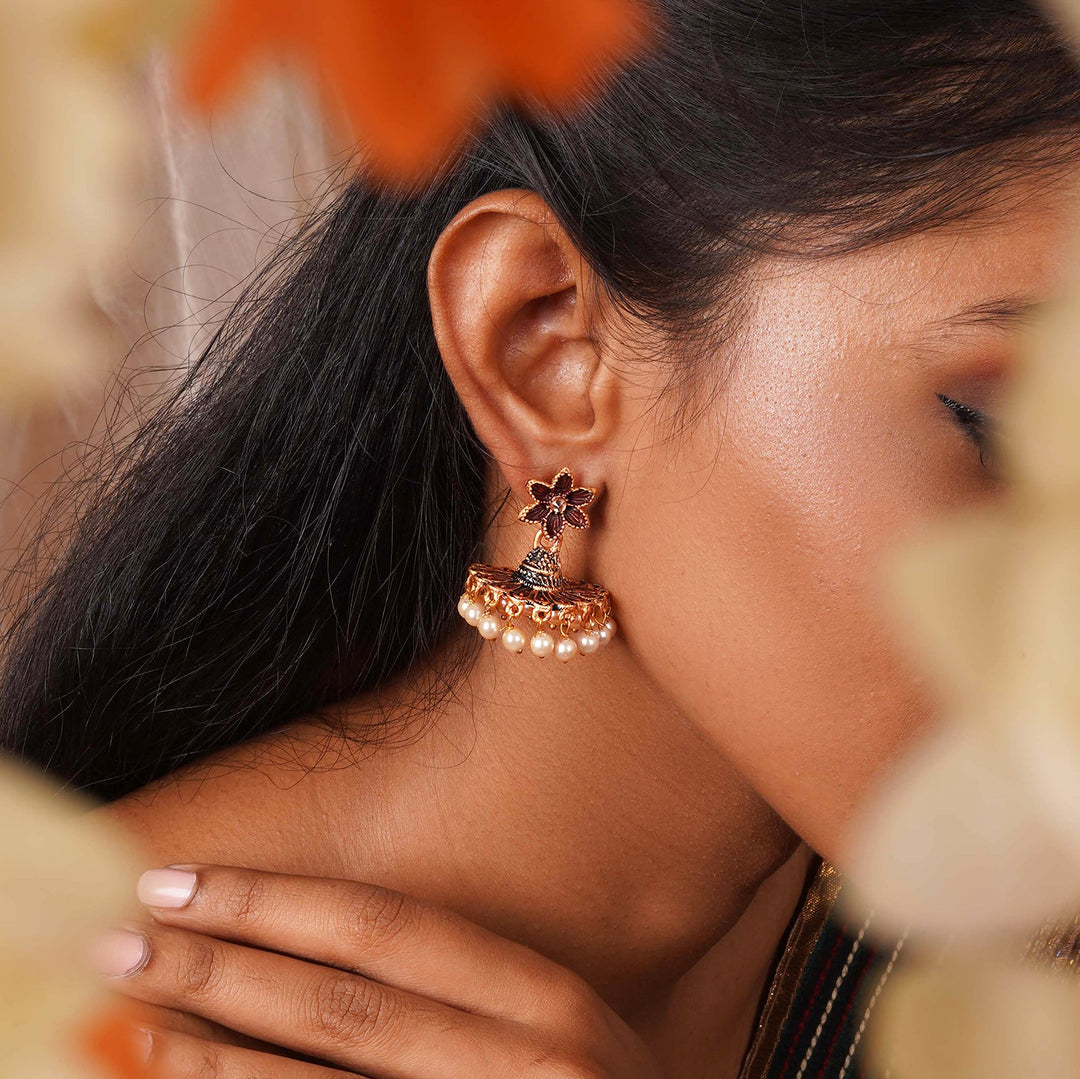 Teejh Arika Maroon and Black Gold Enamel Earrings