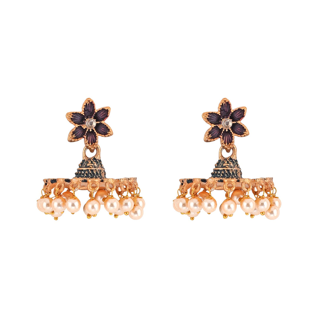 Teejh Arika Maroon and Black Gold Enamel Earrings