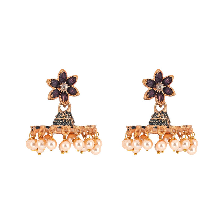 Teejh Arika Maroon and Black Gold Enamel Earrings