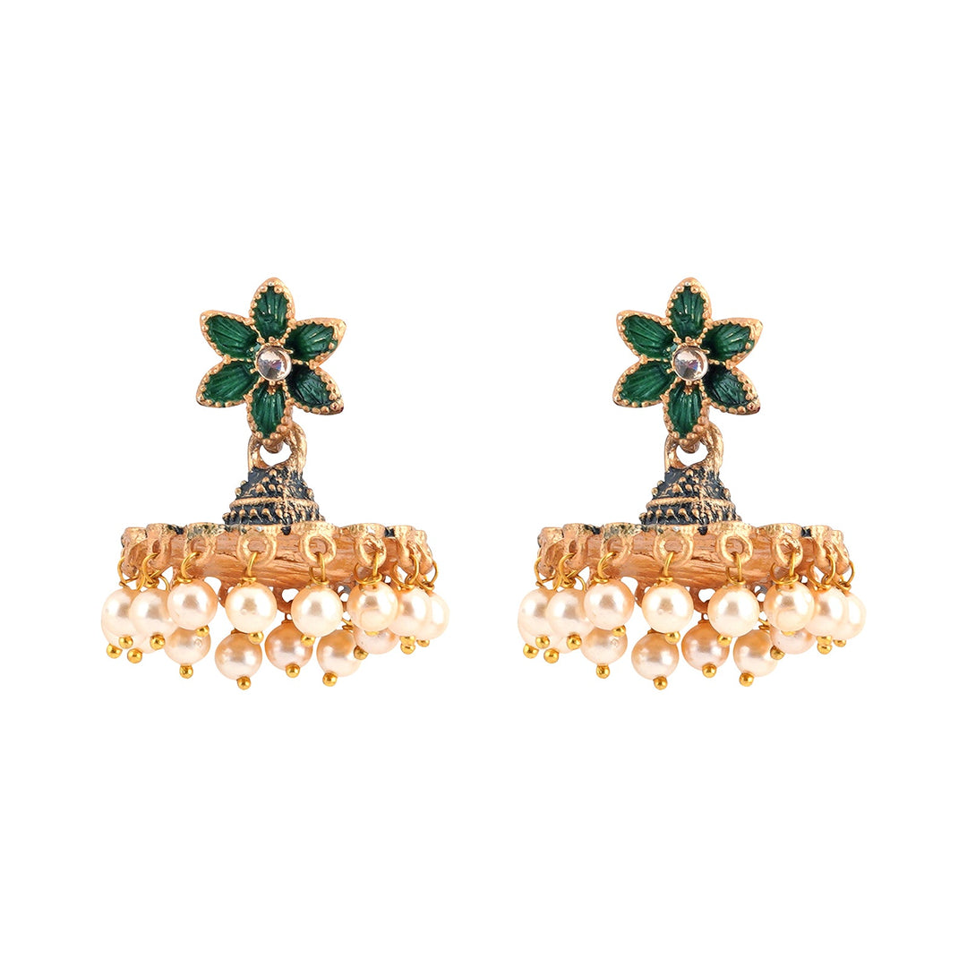 Teejh Arika Dark Green and Black Gold Enamel Earrings