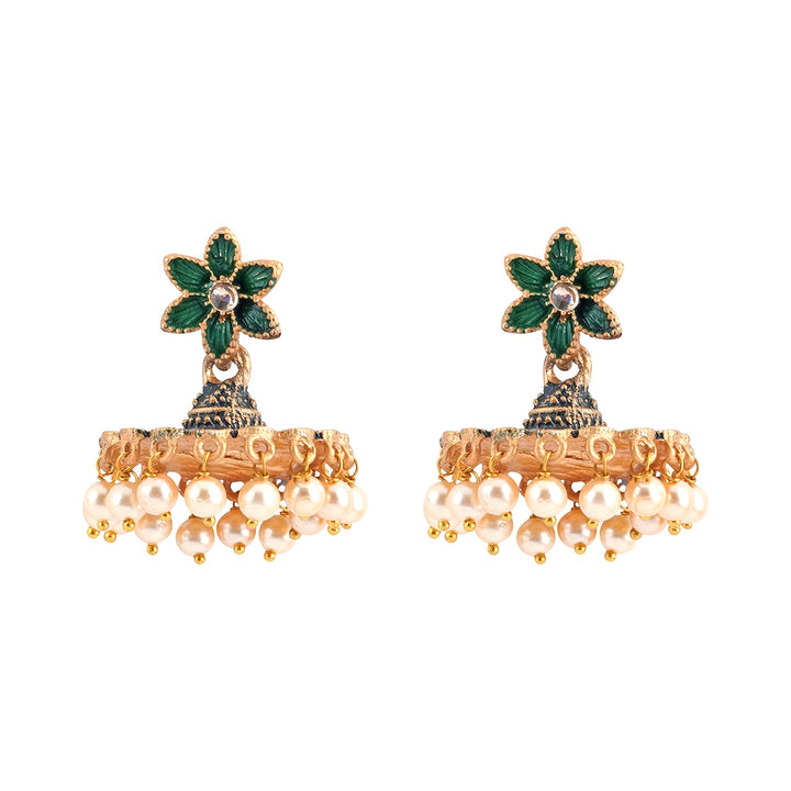 Teejh Arika Dark Green and Black Gold Enamel Earrings