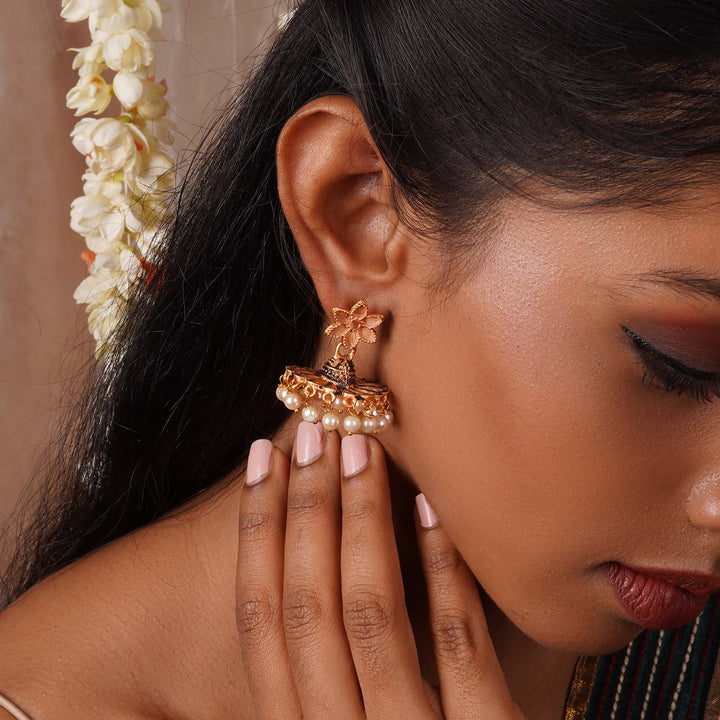 Teejh Arika Nude Pink and Black Gold Enamel Earrings