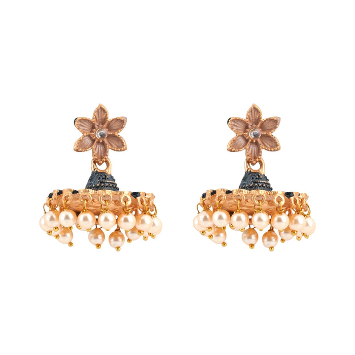 Teejh Arika Nude Pink and Black Gold Enamel Earrings