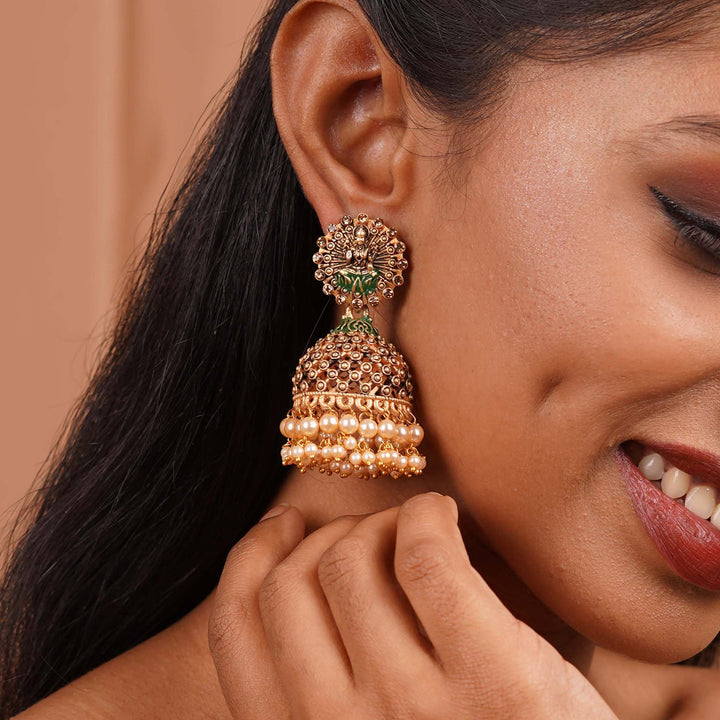 Teejh Chakriya Green Gold Enamel Earrings