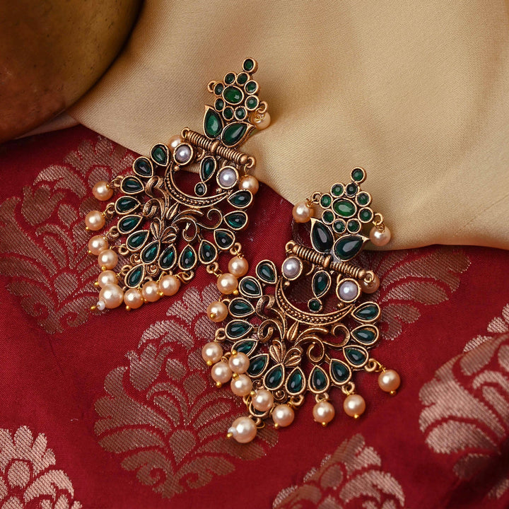 Teejh Saanchi Dark Green Gold Enamel Earrings