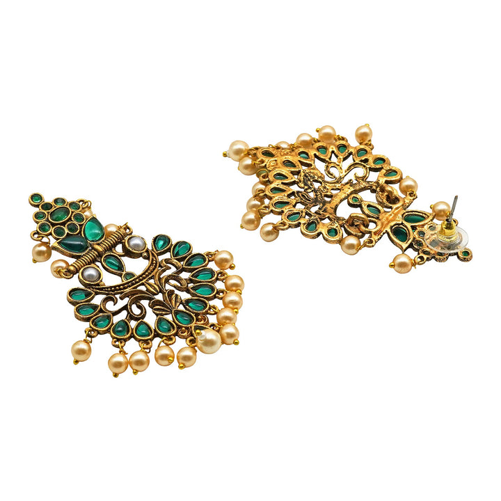 Teejh Saanchi Dark Green Gold Enamel Earrings