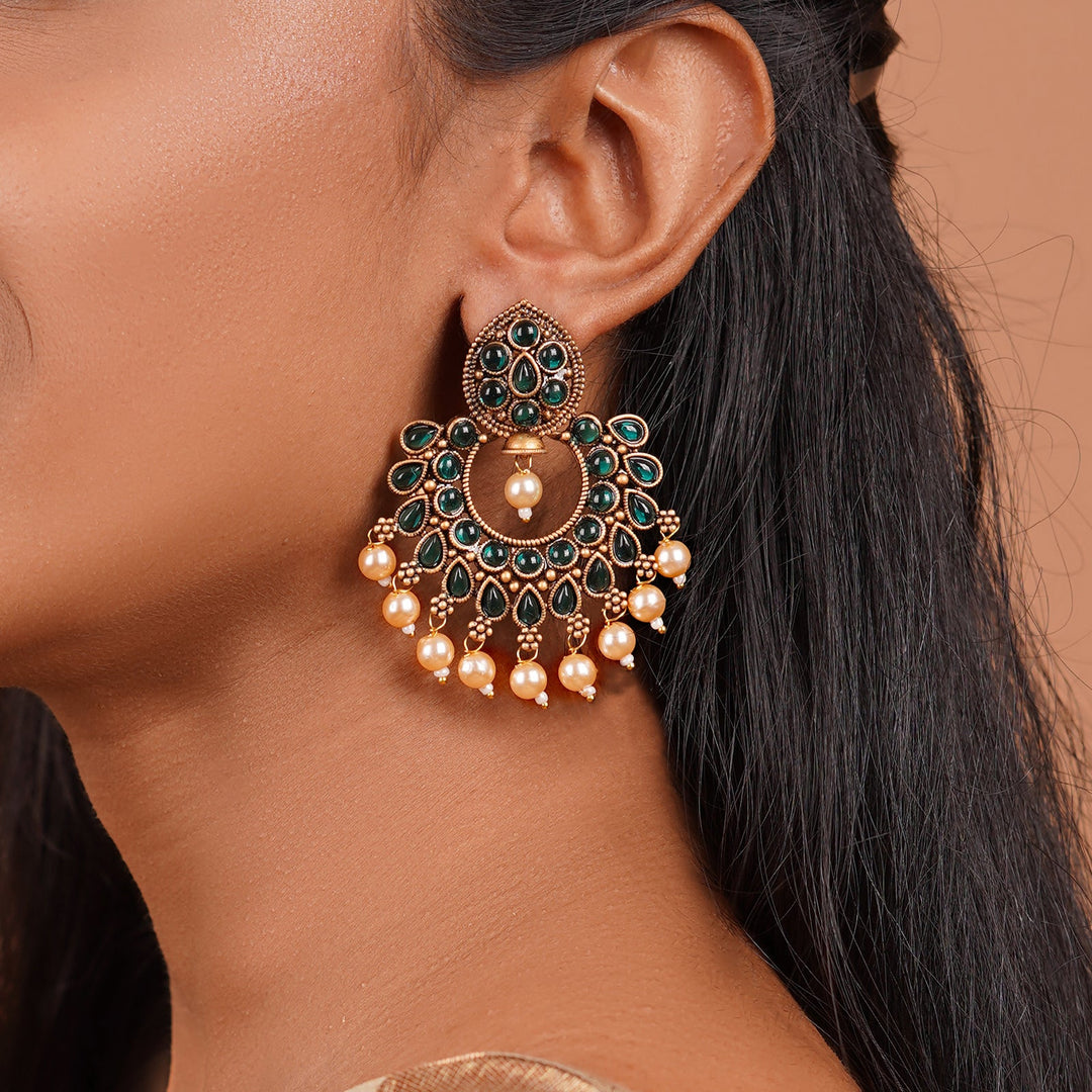 Teejh Ira Dark Green Gold Enamel Earrings
