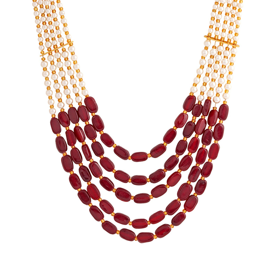 Teejh Aarushi Red Bead And Pearl Necklace
