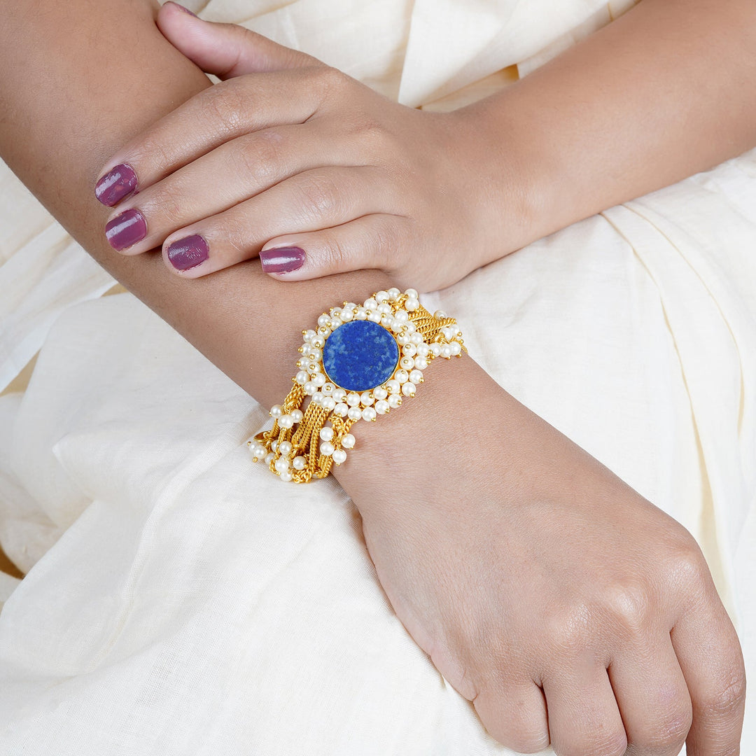Teejh Eiravathi Blue Studded Layered Chain Pearl Bracelet