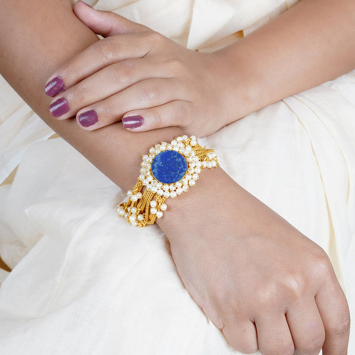 Teejh Eiravathi Blue Studded Layered Chain Pearl Bracelet
