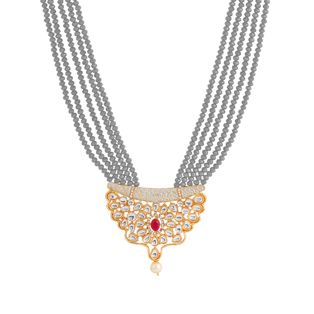 Teejh Ranihaar Light Grey Beads And Stone Necklace Set