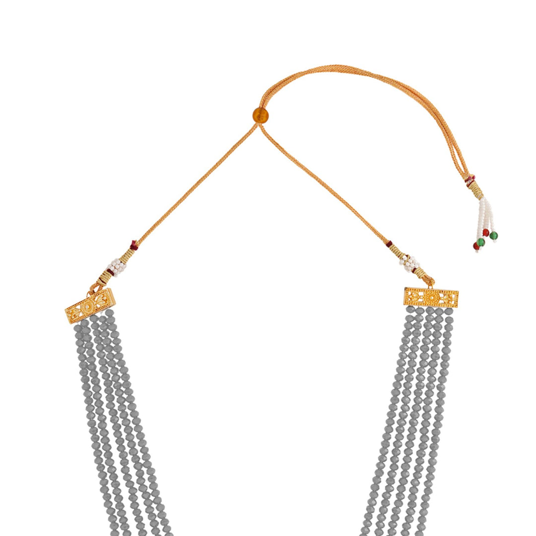 Teejh Ranihaar Light Grey Beads And Stone Necklace Set
