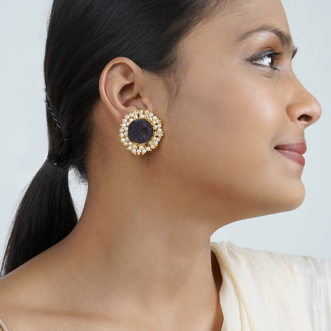Teejh Roop Black Druzy Stone Earring