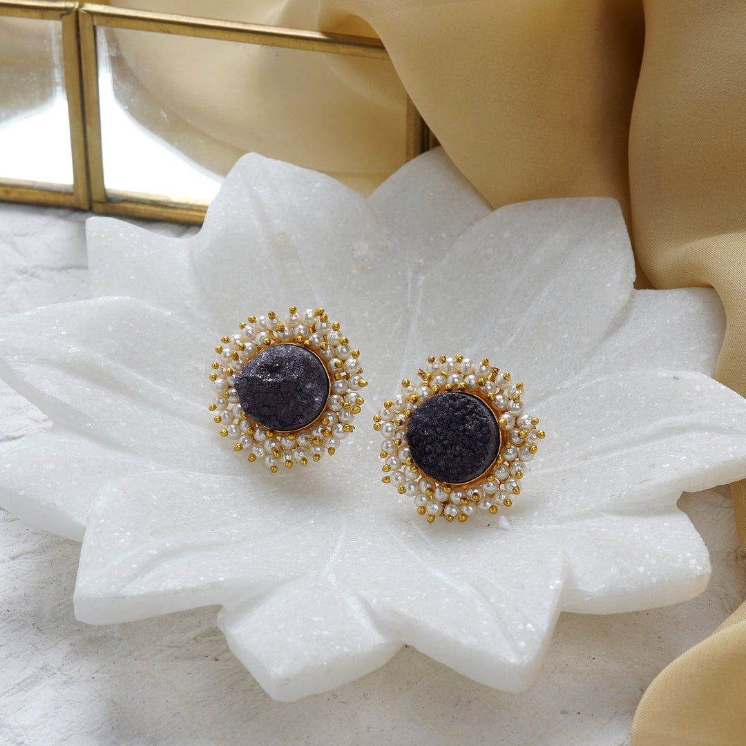 Teejh Roop Black Druzy Stone Earring