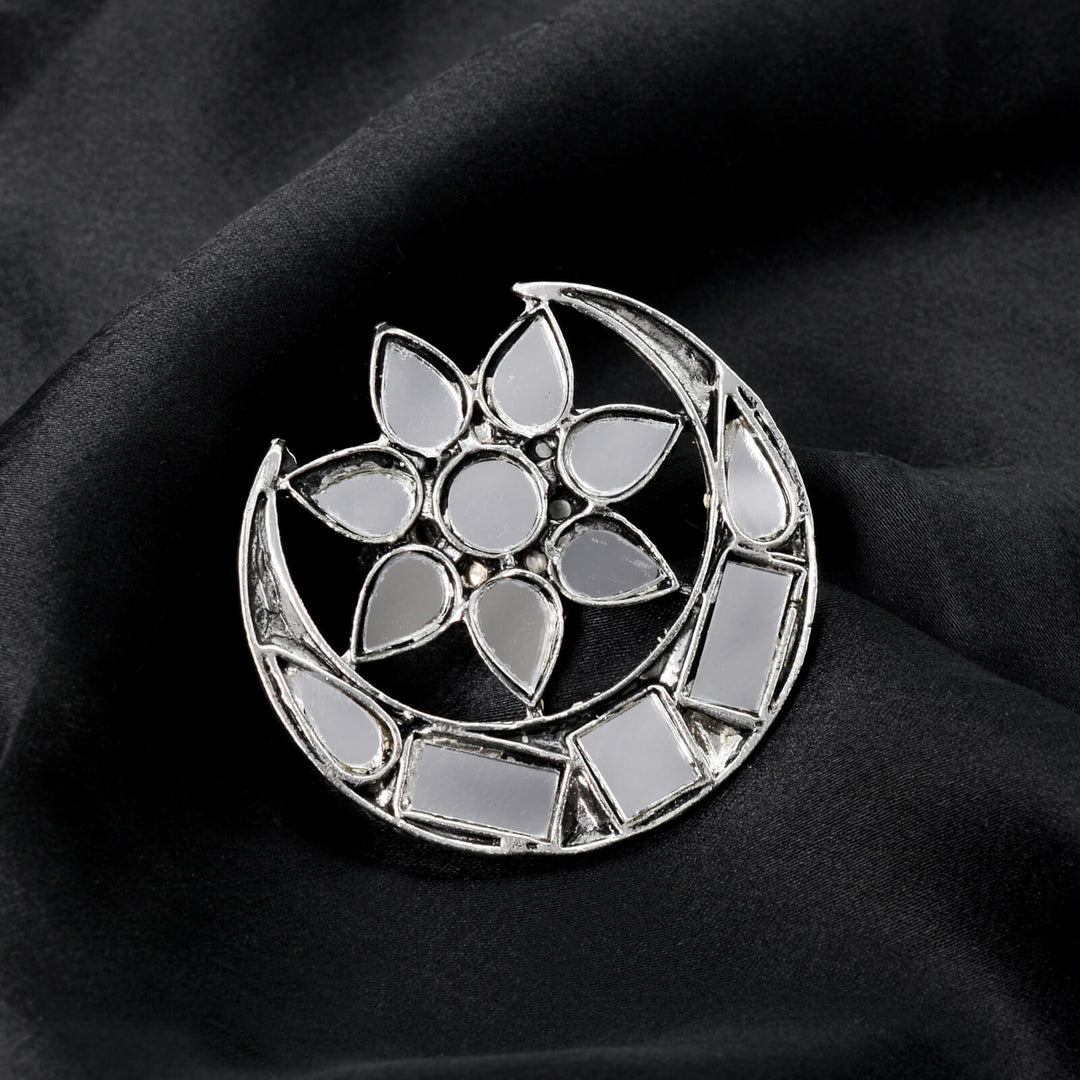 Shagun Silver Oxidized Mirror Ring - Joker & Witch