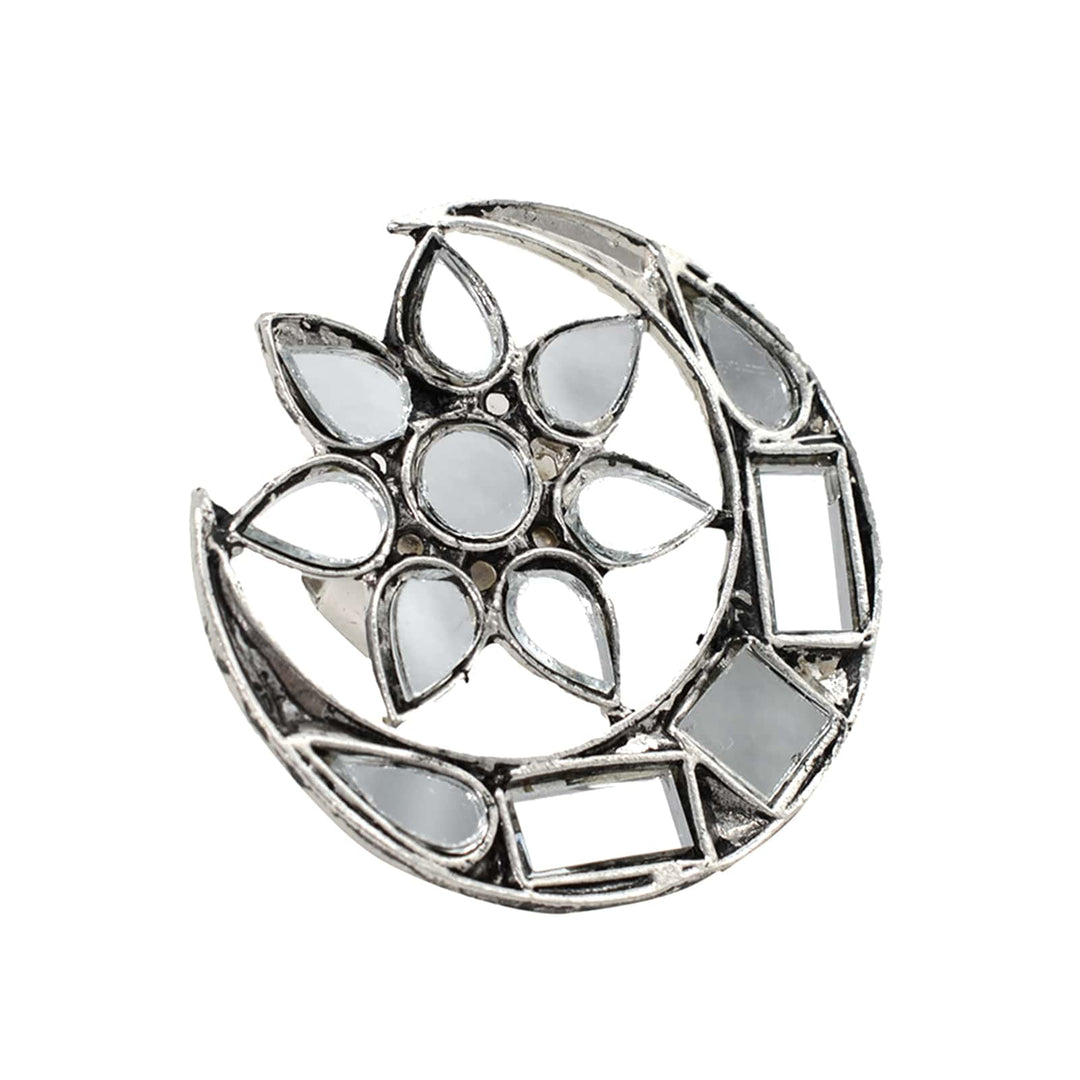 Shagun Silver Oxidized Mirror Ring - Joker & Witch