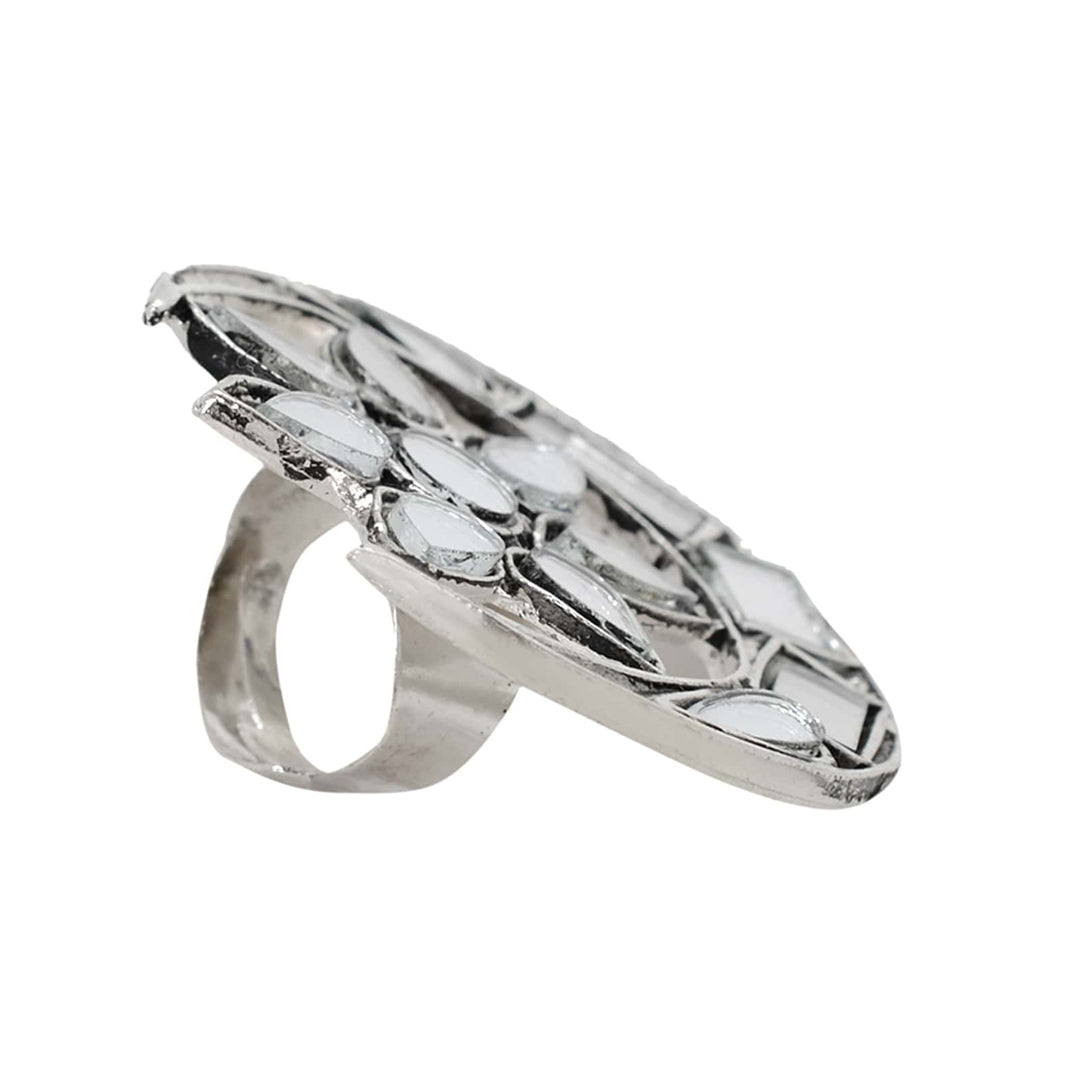 Shagun Silver Oxidized Mirror Ring - Joker & Witch