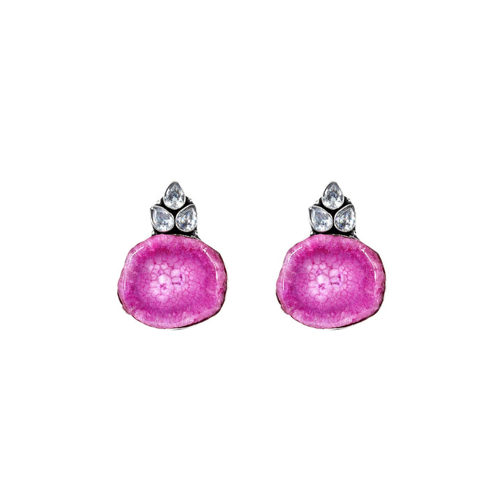 Teejh Harika Magenta Pink Silver Oxidised Earring