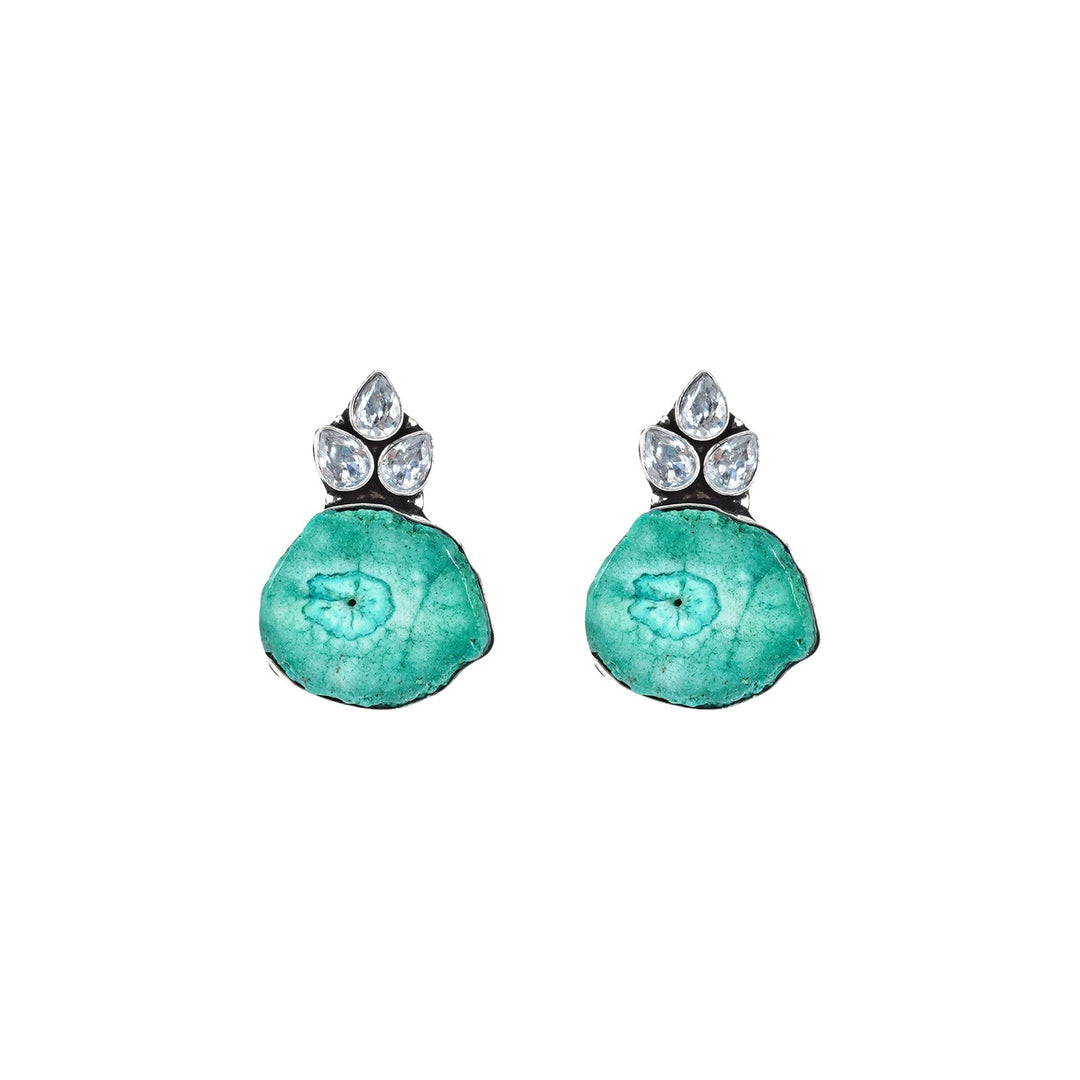 Teejh Harika Sea Blue Silver Oxidised Earring