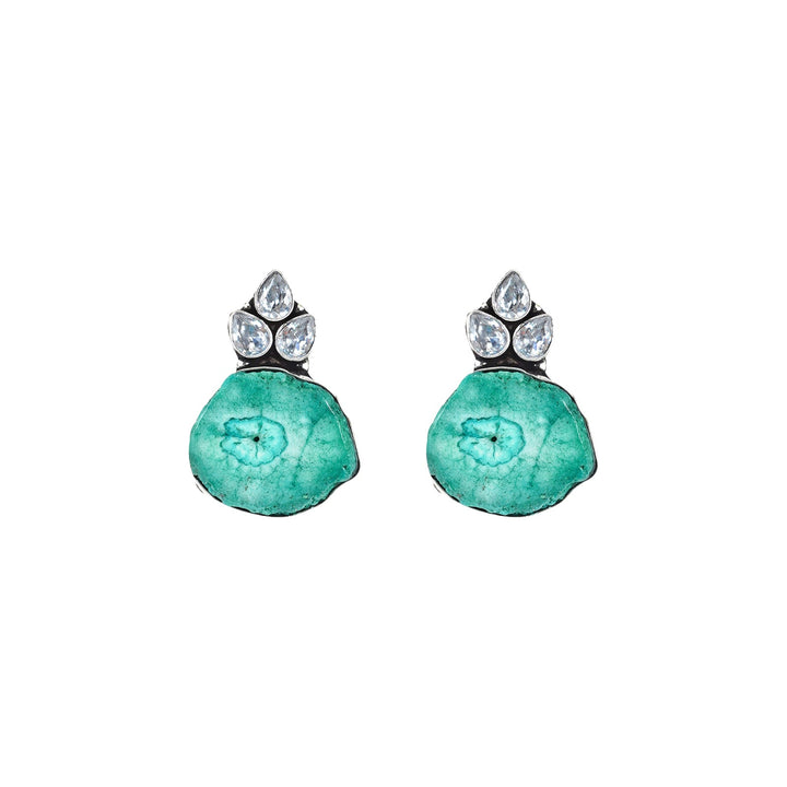 Teejh Harika Sea Blue Silver Oxidised Earring