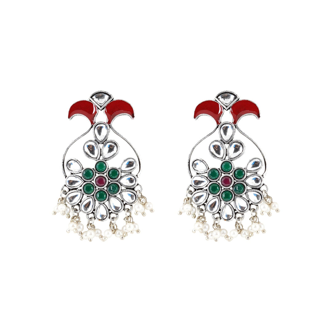 Teejh Roopangi Red and Green Silver Oxidised Earring