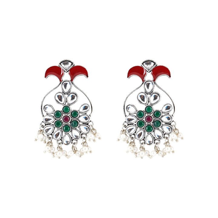 Teejh Roopangi Red and Green Silver Oxidised Earring
