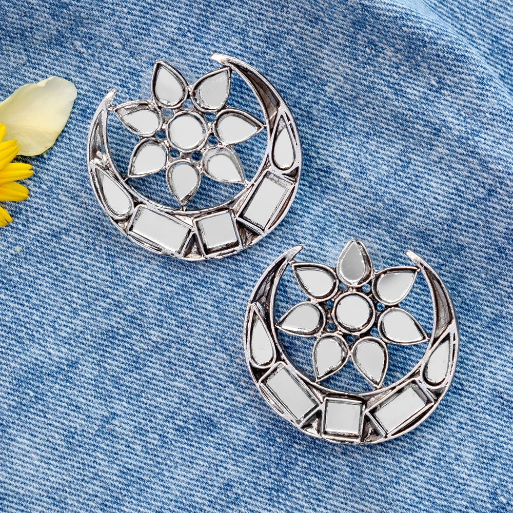 Manth Silver Oxidized Mirror Earrings - Joker & Witch