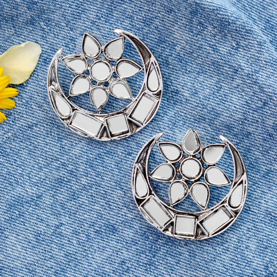 Manth Silver Oxidized Mirror Earrings - Joker & Witch