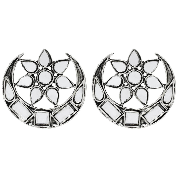 Manth Silver Oxidized Mirror Earrings - Joker & Witch