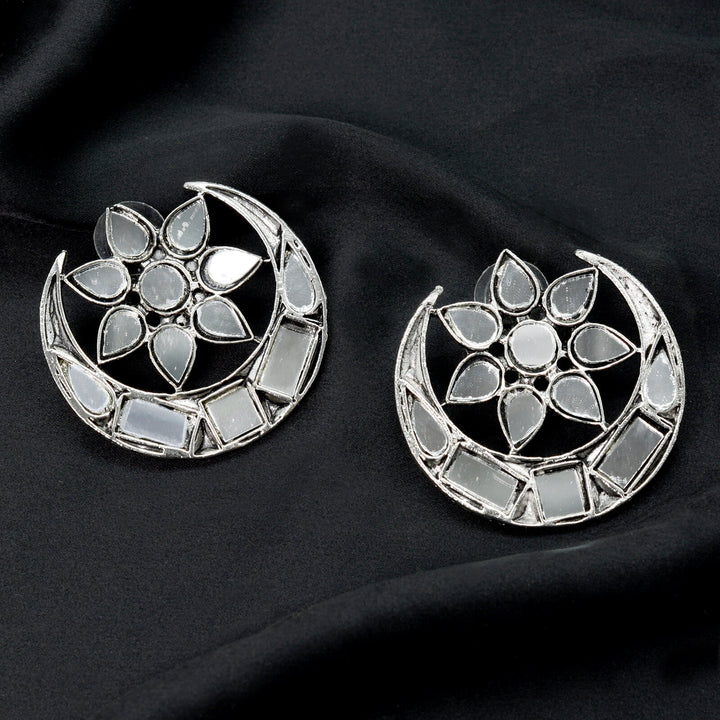 Manth Silver Oxidized Mirror Earrings - Joker & Witch