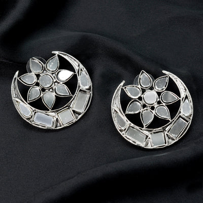 Manth Silver Oxidized Mirror Earrings - Joker & Witch