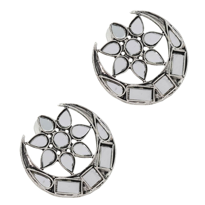 Manth Silver Oxidized Mirror Earrings - Joker & Witch