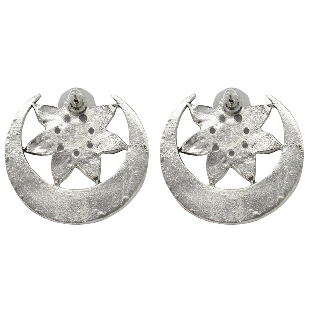 Manth Silver Oxidized Mirror Earrings - Joker & Witch
