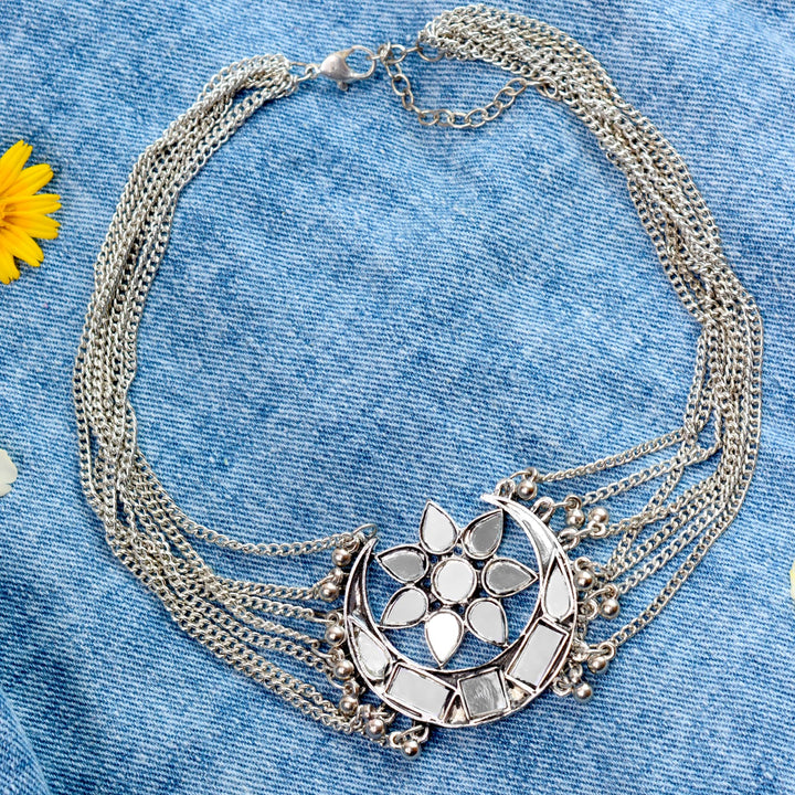 Palak Silver Oxidized Mirror Necklace - Joker & Witch