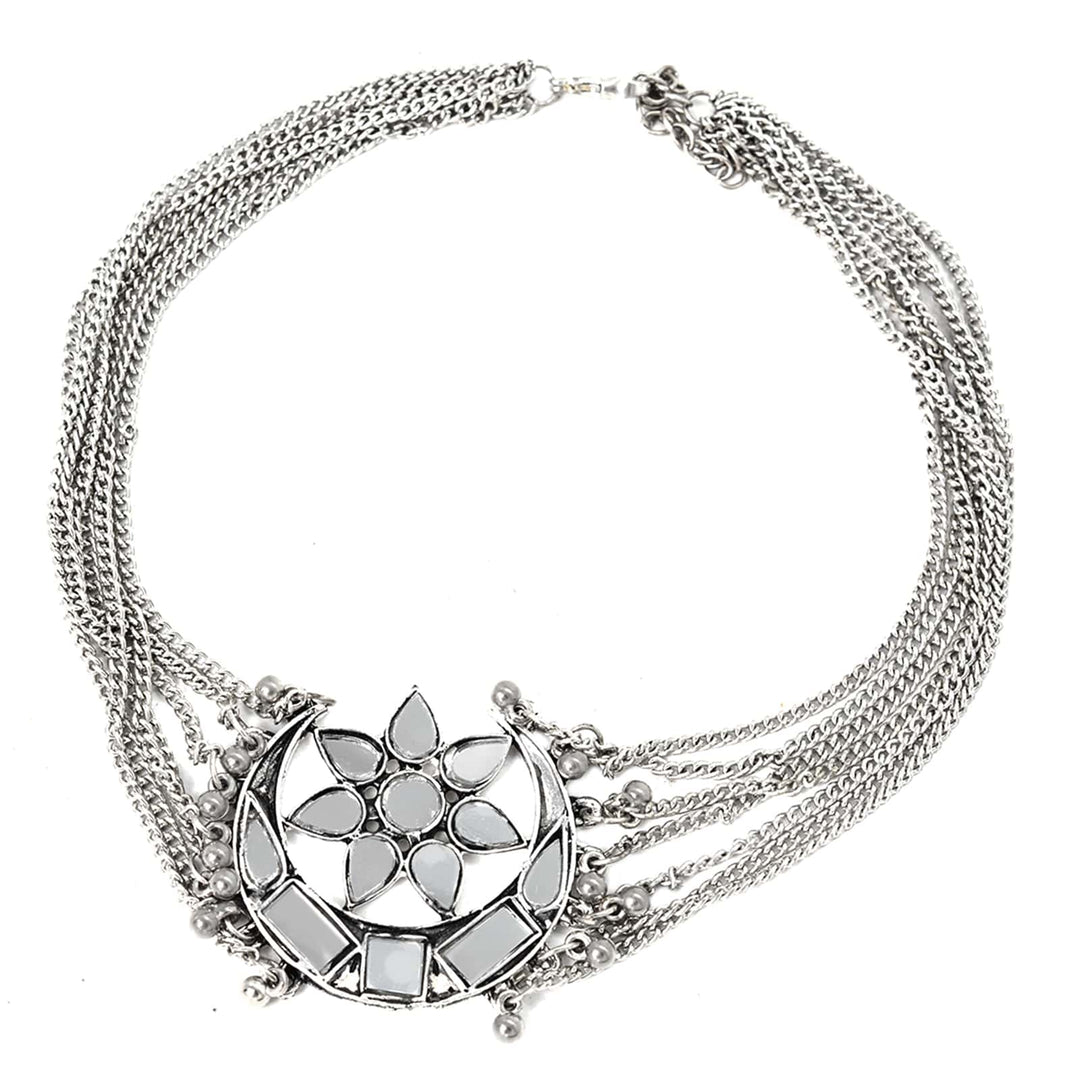 Palak Silver Oxidized Mirror Necklace - Joker & Witch