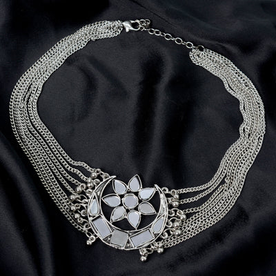 Palak Silver Oxidized Mirror Necklace - Joker & Witch