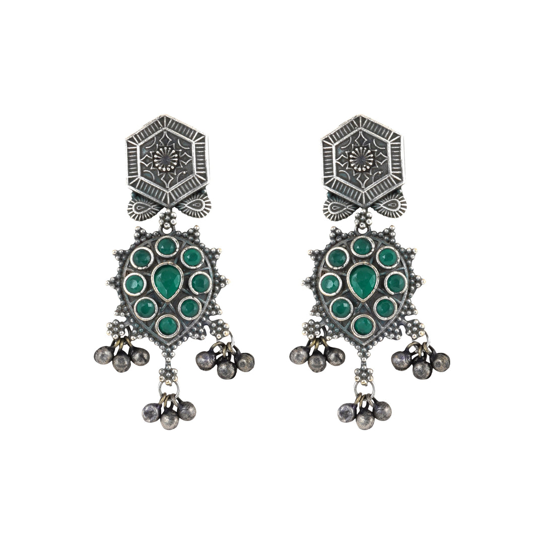 Teejh Prisha Green Silver Oxidised Earrings