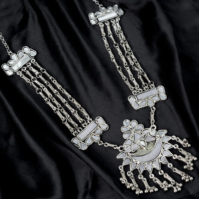 Naksh Silver Oxidized Mirror Necklace - Joker & Witch