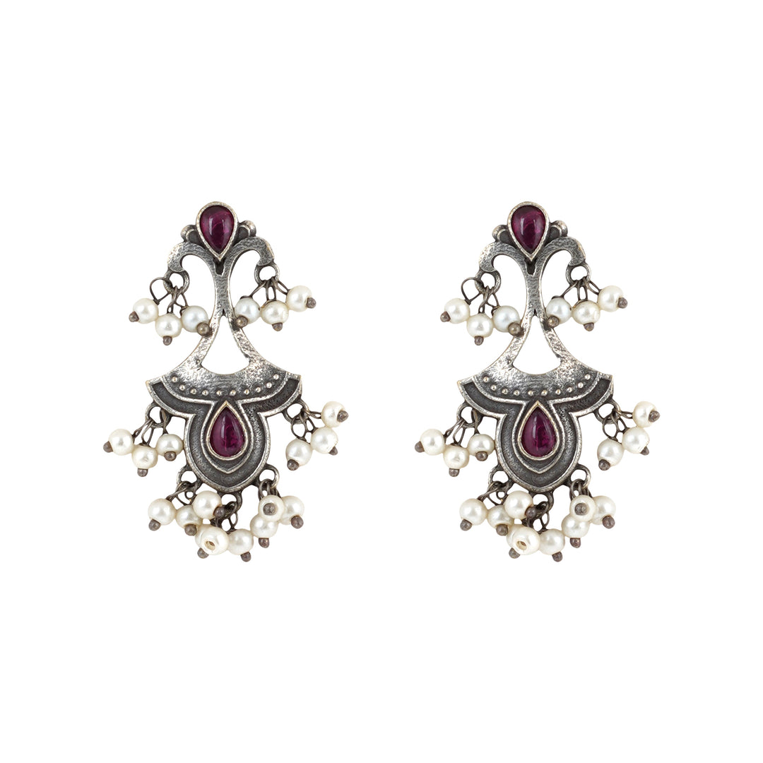 Teejh Nilay Red Stone Silver Oxidised Earring