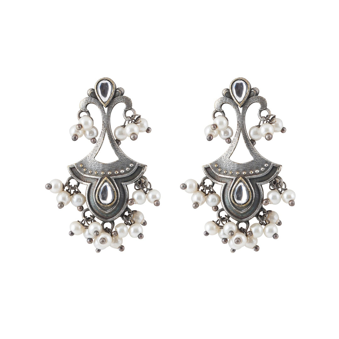 Teejh Nilay White Stone Silver Oxidised Earring