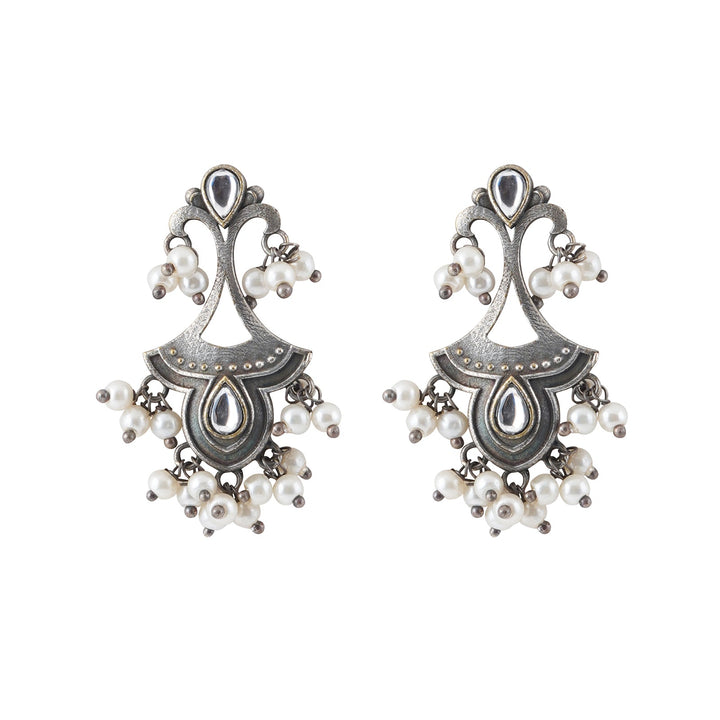 Teejh Nilay White Stone Silver Oxidised Earring