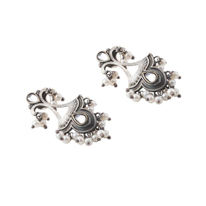 Teejh Nilay White Stone Silver Oxidised Earring