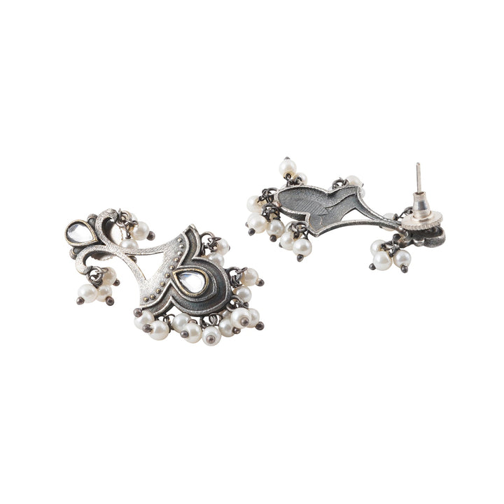 Teejh Nilay White Stone Silver Oxidised Earring