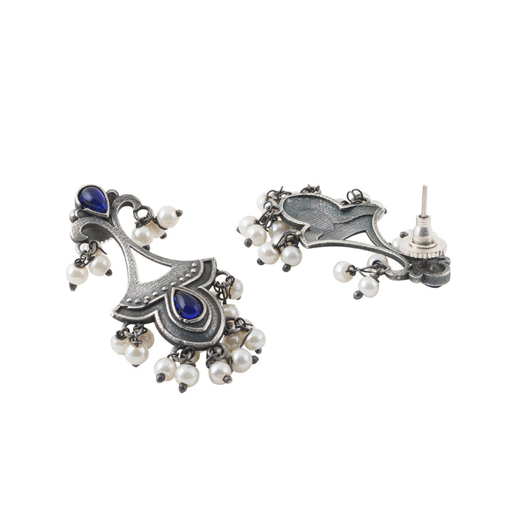 Teejh Nilay Dark Blue Stone Silver Oxidised Earring