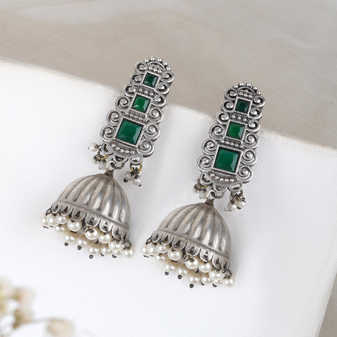 Teejh Vaanya Green Silver Oxidised Earring