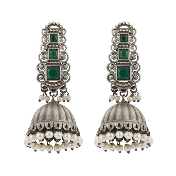 Teejh Vaanya Green Silver Oxidised Earring