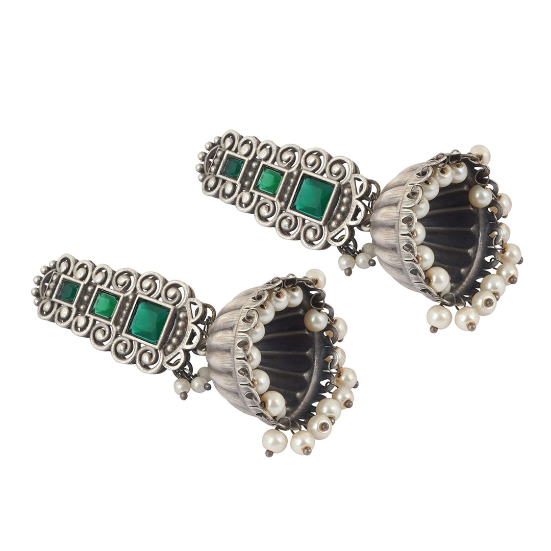 Teejh Vaanya Green Silver Oxidised Earring