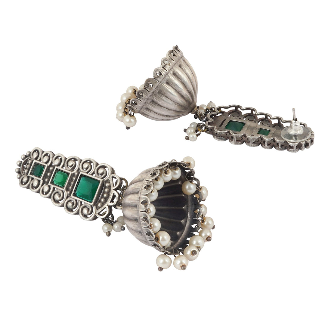 Teejh Vaanya Green Silver Oxidised Earring